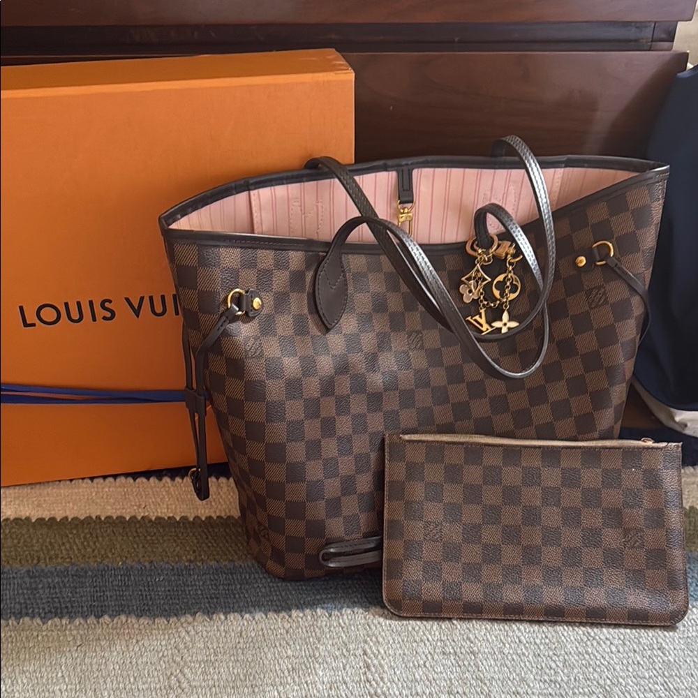 Louis Vuitton Neverfull Damien Tote with bag charm and wallet